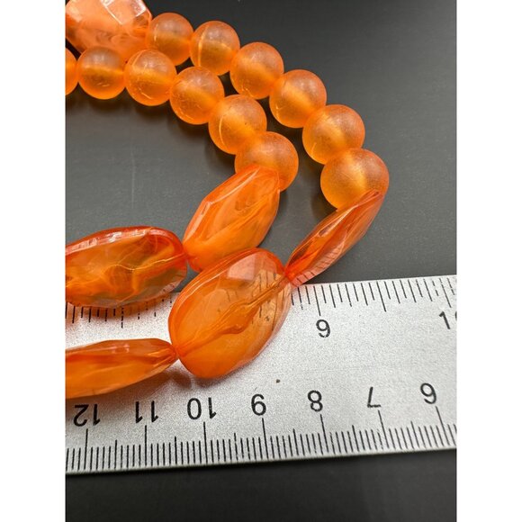 3/$30 Orange Beaded Necklace Acrylic Beads Double Strand Chunky Frosted Faceted - Picture 5 of 7